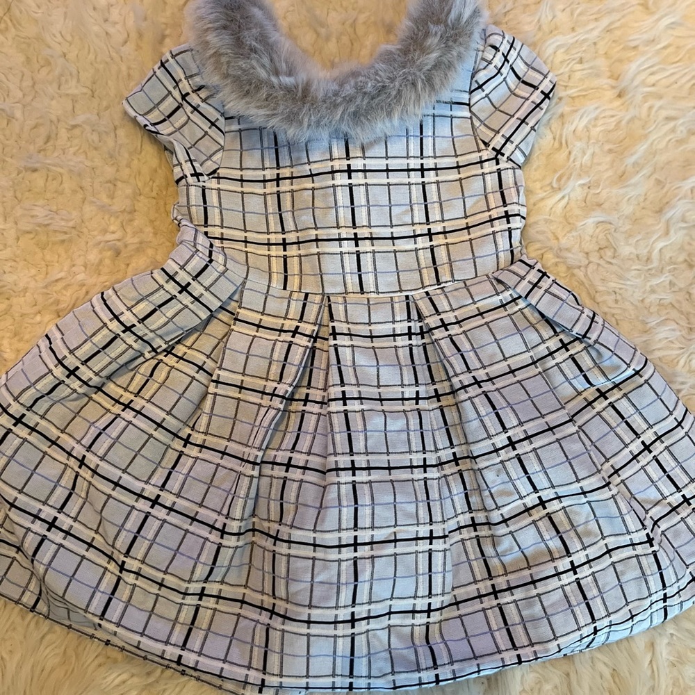 Janie And Jack Girls Plaid Jacquard Dress 12-18m Sky Blue